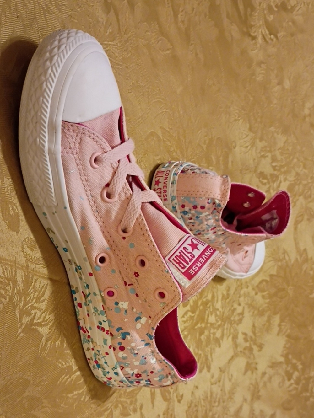 CONVERSE Pink High-Top Canvas Sneakers with Confetti Print Women's 5.5 Men's 4.5
